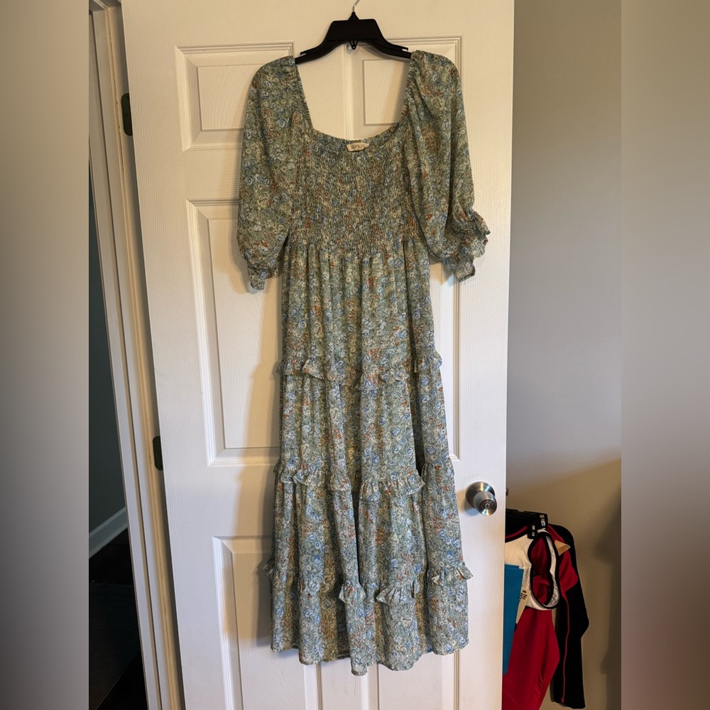 Roolee Green Floral Tiered Ruffle Dress - Picture 1 of 1